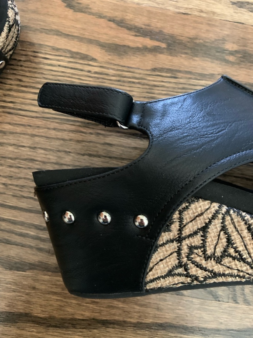 Corkys Black Carley Open-Toe Slingback Wedge Sandals Floral Wrap Cork - Picture 6 of 10